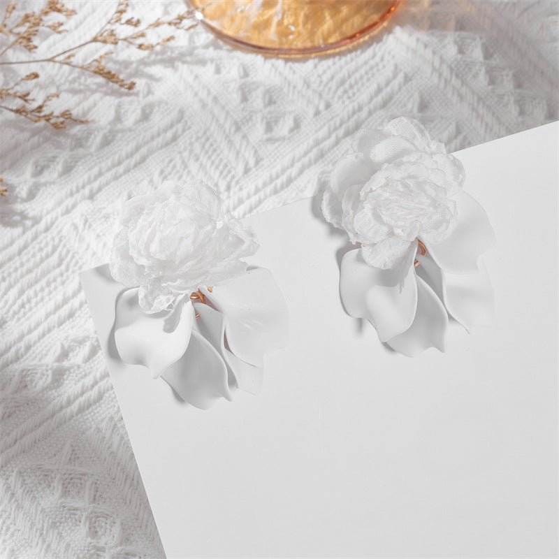 1 Pair Vacation Flower Petal Cloth Drop Earrings