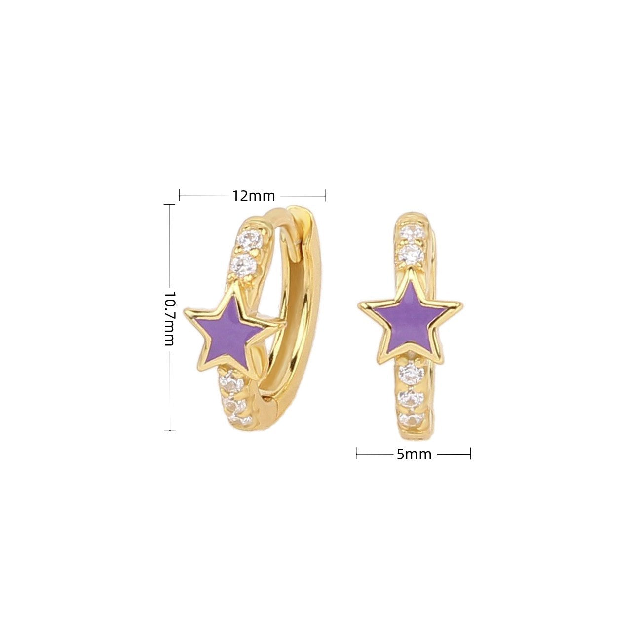 1 Pair Sweet Star Enamel Plating Inlay Sterling Silver Zircon White Gold Plated Gold Plated Hoop Earrings