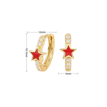 1 Pair Sweet Star Enamel Plating Inlay Sterling Silver Zircon White Gold Plated Gold Plated Hoop Earrings