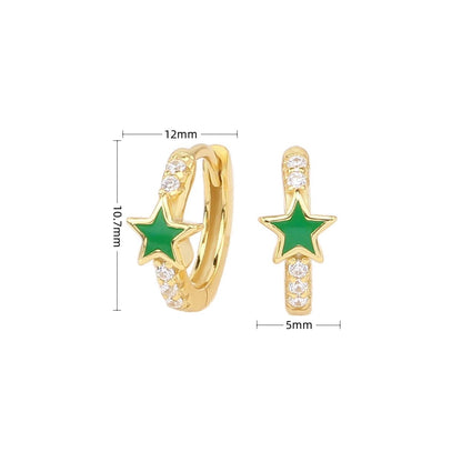 1 Pair Sweet Star Enamel Plating Inlay Sterling Silver Zircon White Gold Plated Gold Plated Hoop Earrings