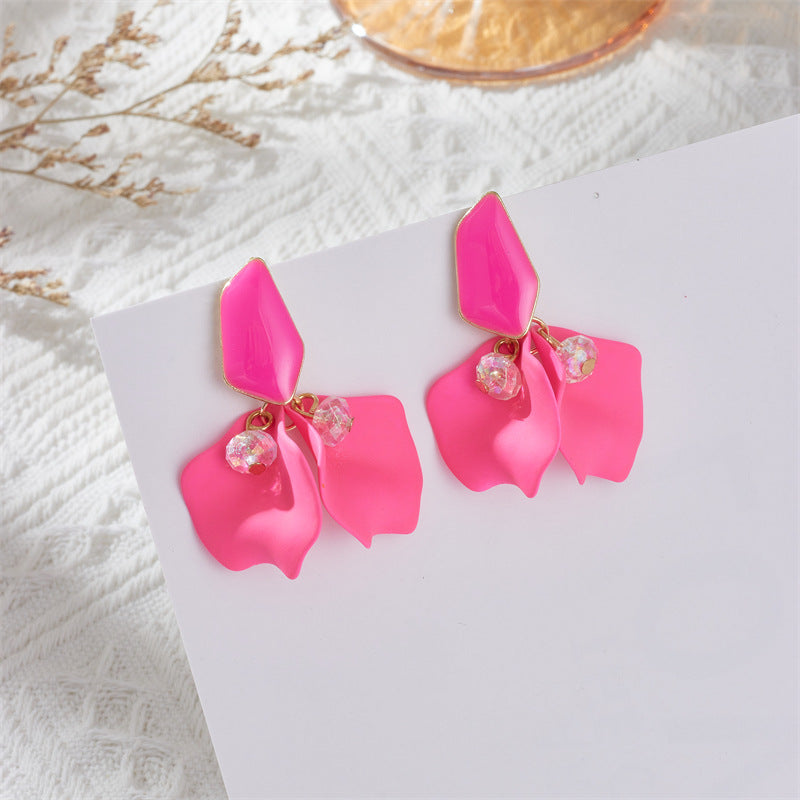 1 Pair Sweet Irregular Petal Enamel Stoving Varnish Alloy Drop Earrings