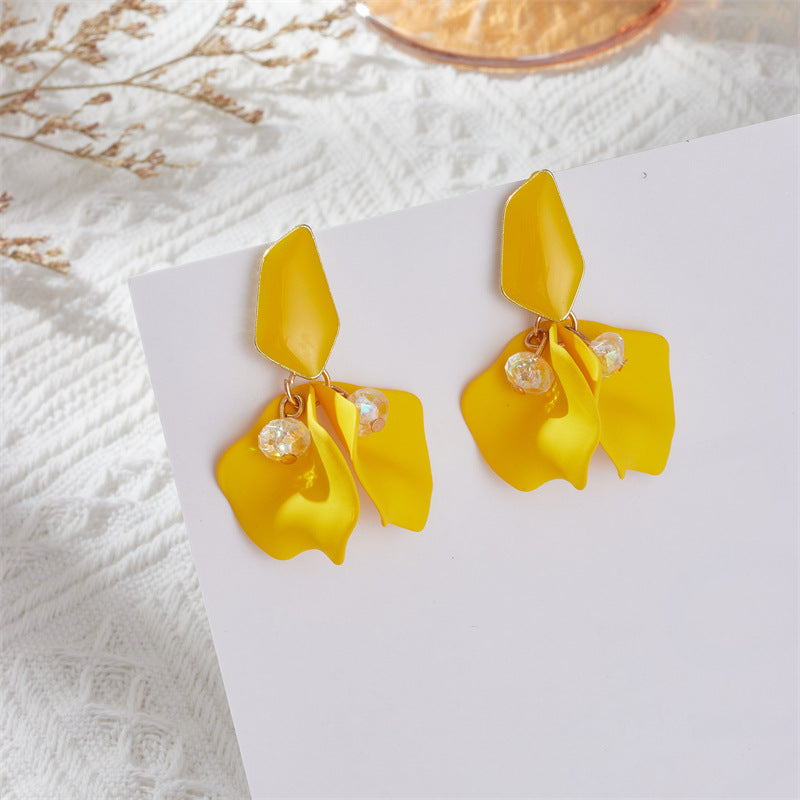 1 Pair Sweet Irregular Petal Enamel Stoving Varnish Alloy Drop Earrings