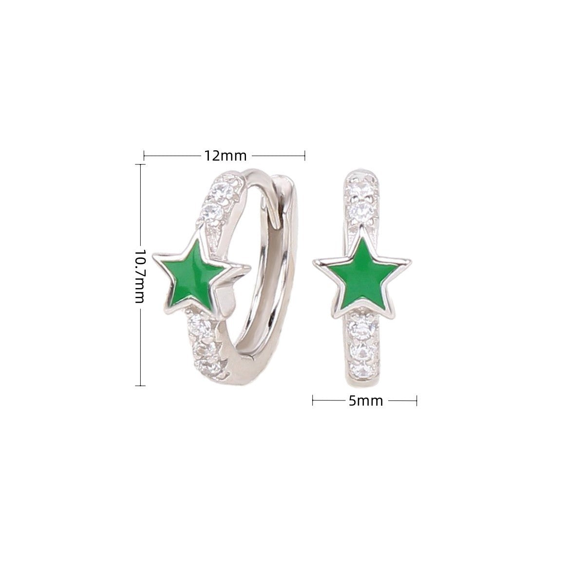 1 Pair Sweet Star Enamel Plating Inlay Sterling Silver Zircon White Gold Plated Gold Plated Hoop Earrings