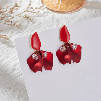 1 Pair Sweet Irregular Petal Enamel Stoving Varnish Alloy Drop Earrings