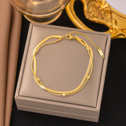 304 Stainless Steel 18K Gold Plated Elegant Plating Solid Color Bracelets Anklet Necklace