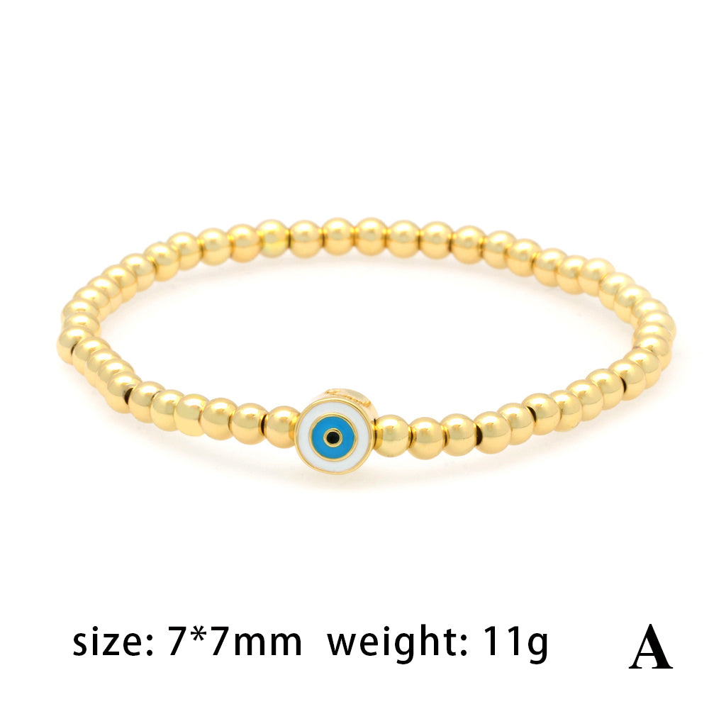 Commute Eye Resin Copper Beaded Enamel Inlay Zircon 18k Gold Plated Twisted Cable Bracele