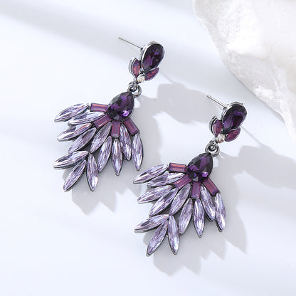 1 Pair Elegant Luxurious Leaves Inlay Alloy Rhinestones Drop Earrings