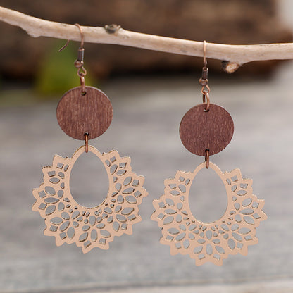 1 Pair Bohemian Geometric Pu Leather Wood Drop Earrings