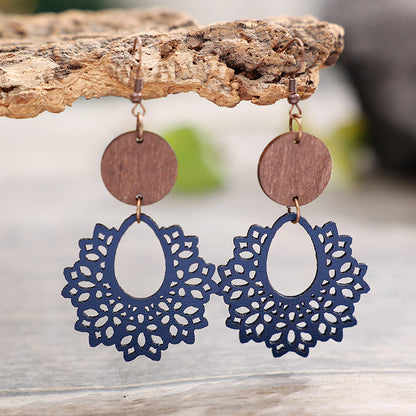 1 Pair Bohemian Geometric Pu Leather Wood Drop Earrings