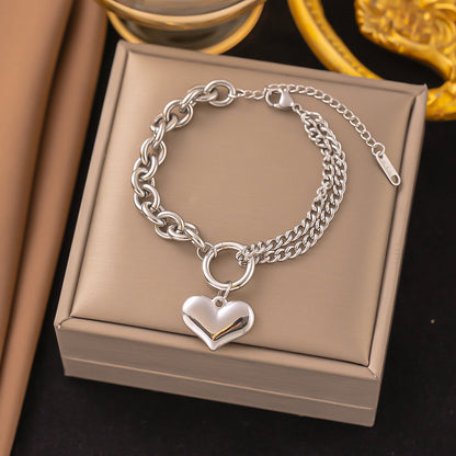 Streetwear Heart Shape Grain Titanium Steel Plating Inlay Shell Bracelets