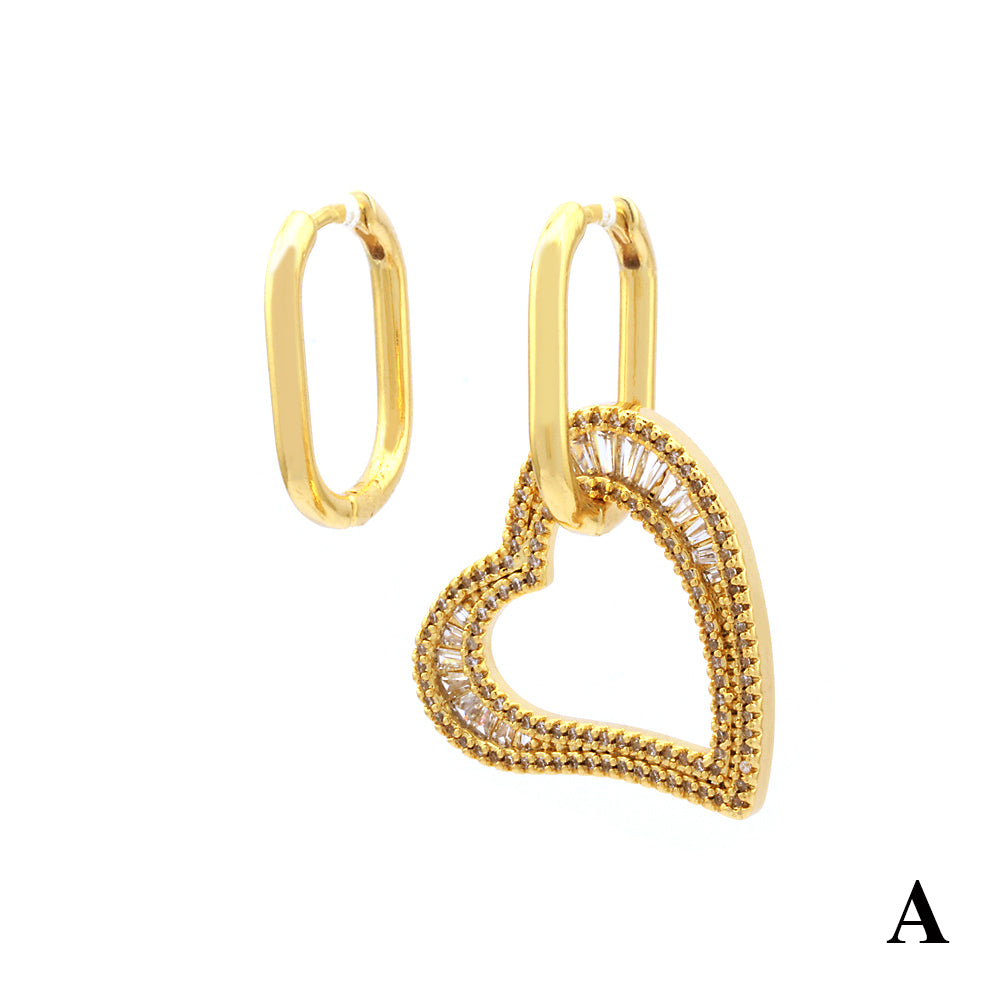 1 Pair Hip-hop Streetwear Shiny Heart Shape Plating Inlay Copper Zircon 18k Gold Plated Earrings