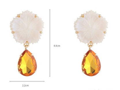 1 Pair Elegant Flower Inlay Alloy Resin Glass Drop Earrings