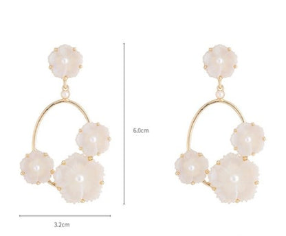 1 Pair Elegant Flower Inlay Alloy Resin Glass Drop Earrings