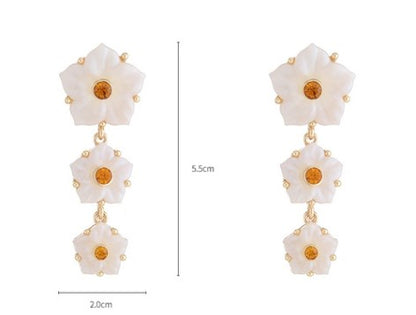 1 Pair Elegant Flower Inlay Alloy Resin Glass Drop Earrings