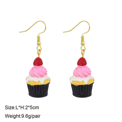 1 Pair Cute Ice Cream 1605 Coffee Fruit Plastic Resin Drop Earrings