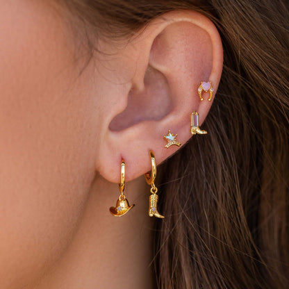 1 Pair Hip-hop Punk Hat Star Boots Plating Inlay Stainless Steel Zircon 18k Gold Plated Gold Plated Ear Studs