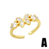 Retro Devil's Eye Butterfly Copper Plating Inlay Artificial Pearls Zircon 18k Gold Plated Open Rings