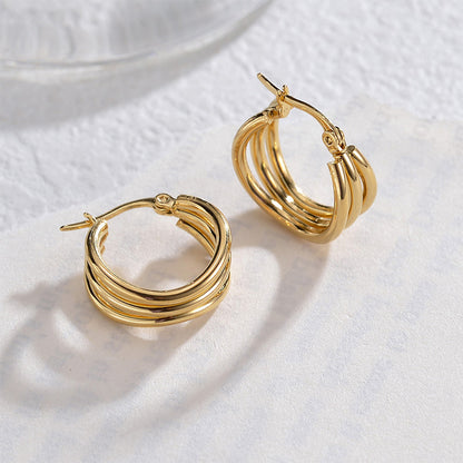 1 Pair Simple Style Streetwear Solid Color Plating Stainless Steel 18k Gold Plated Hoop Earrings