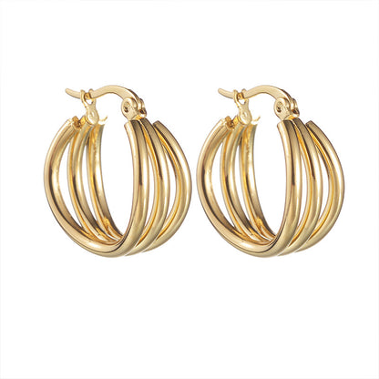 1 Pair Simple Style Streetwear Solid Color Plating Stainless Steel 18k Gold Plated Hoop Earrings