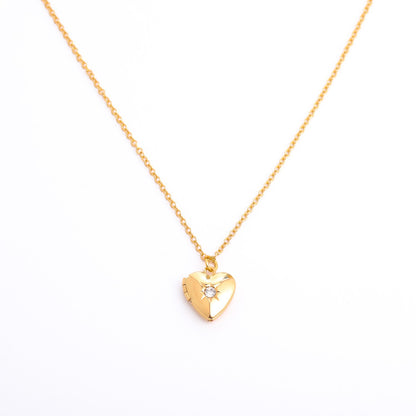 Simple Style Commute Heart Shape Copper 18k Gold Plated Zircon Pendant Necklace In Bulk