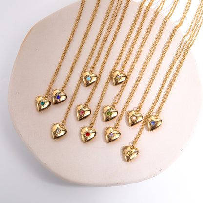 Simple Style Commute Heart Shape Copper 18k Gold Plated Zircon Pendant Necklace In Bulk