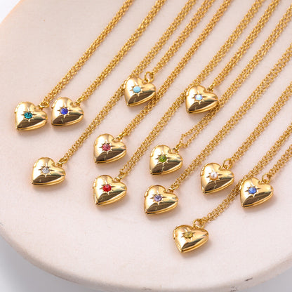 Simple Style Commute Heart Shape Copper 18k Gold Plated Zircon Pendant Necklace In Bulk