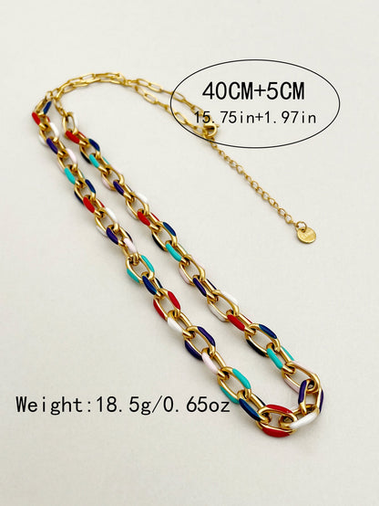 Casual Simple Style Roman Style Geometric Stainless Steel Enamel Plating Gold Plated Necklace