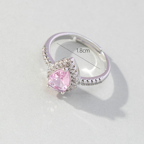 Korean Style Water Droplets Copper Inlay Zircon Open Rings