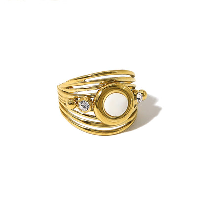 Ig Style Retro Round Stainless Steel 18k Gold Plated Natural Stone Crystal Open Rings In Bulk