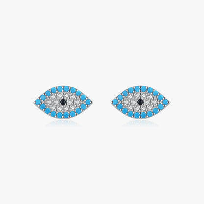 1 Pair Ig Style Retro Devil's Eye Plating Inlay Sterling Silver Turquoise Zircon Rhodium Plated Ear Studs