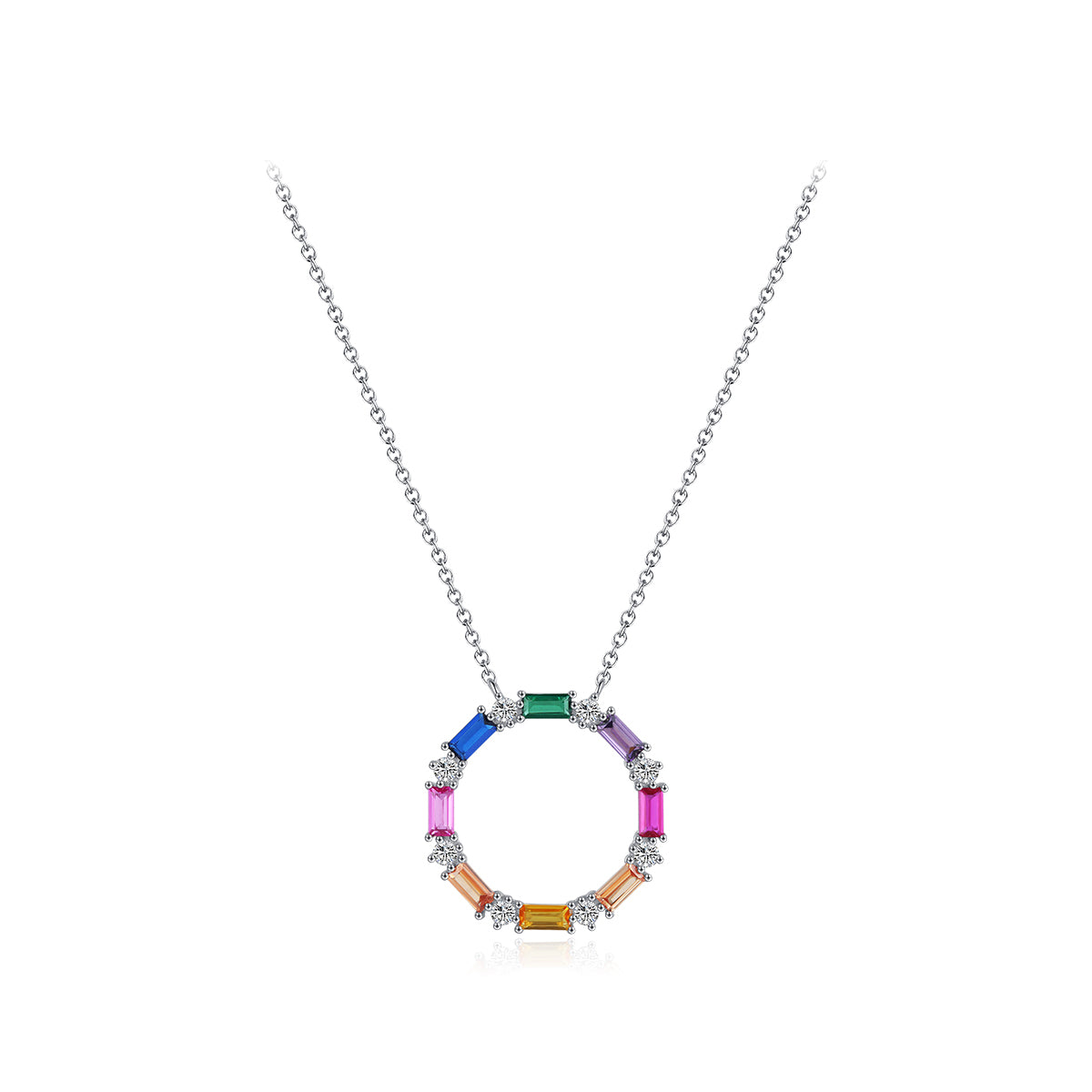 Ig Style Luxurious Circle Colorful Sterling Silver Plating Inlay Zircon Rhodium Plated Necklace