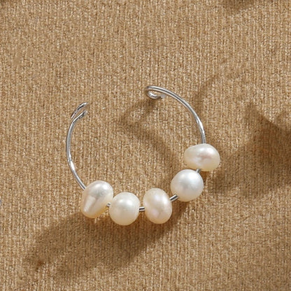 Classic Style Geometric Freshwater Pearl Asymmetrical Open Rings