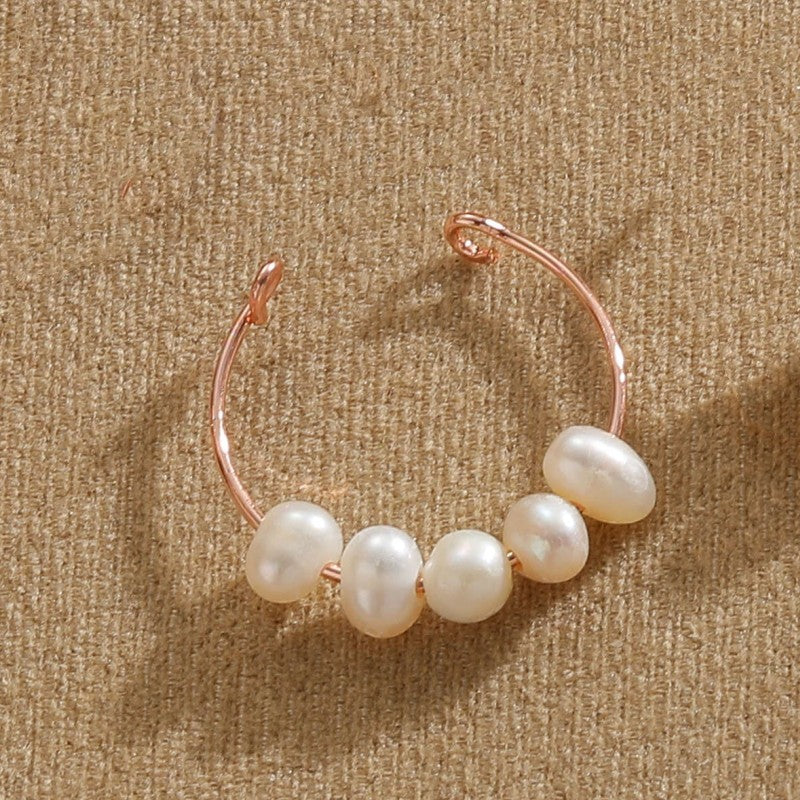 Classic Style Geometric Freshwater Pearl Asymmetrical Open Rings