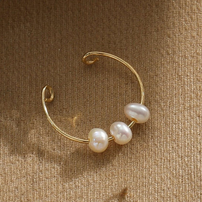 Classic Style Geometric Freshwater Pearl Asymmetrical Open Rings