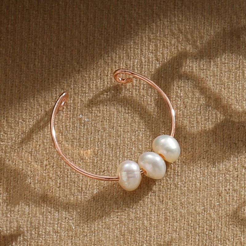 Classic Style Geometric Freshwater Pearl Asymmetrical Open Rings