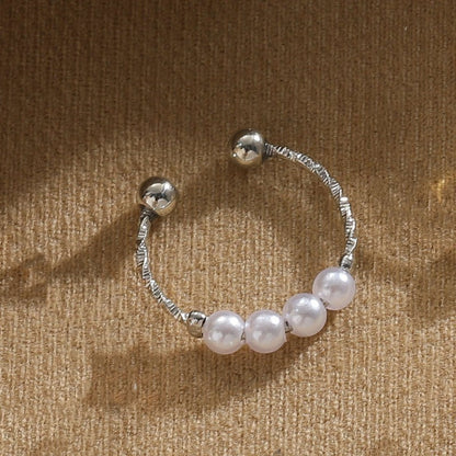 Classic Style Geometric Freshwater Pearl Asymmetrical Open Rings