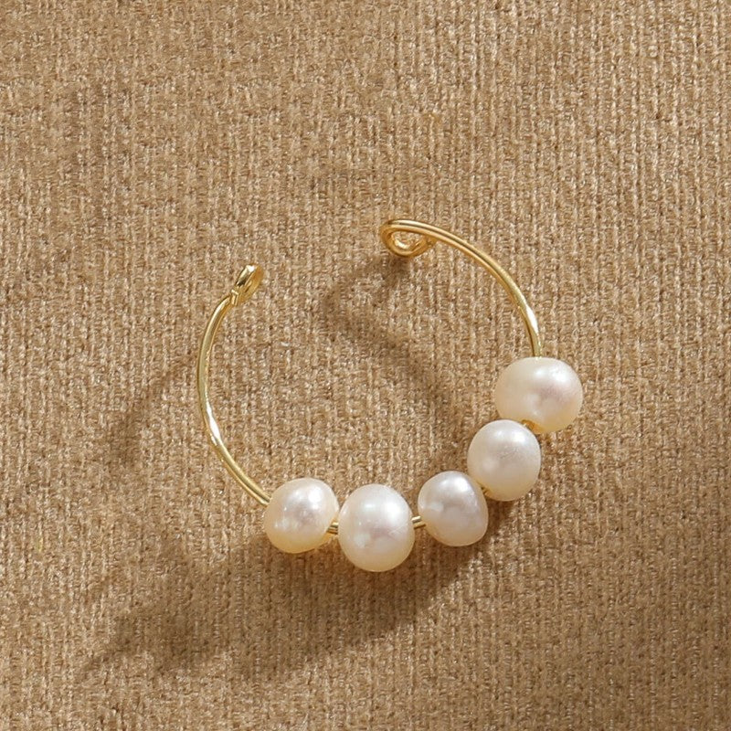 Classic Style Geometric Freshwater Pearl Asymmetrical Open Rings