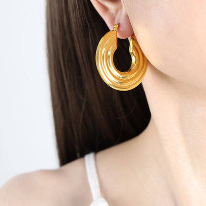 1 Pair Modern Style Round Plating Titanium Steel Hoop Earrings