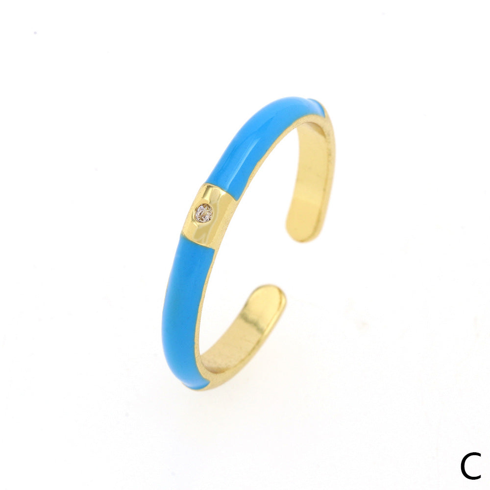 Simple Style Classic Style Color Block Copper Enamel Plating Inlay Zircon Gold Plated Open Rings