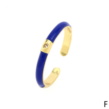 Simple Style Classic Style Color Block Copper Enamel Plating Inlay Zircon Gold Plated Open Rings