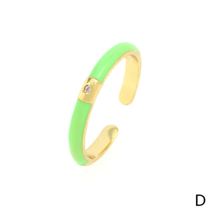 Simple Style Classic Style Color Block Copper Enamel Plating Inlay Zircon Gold Plated Open Rings