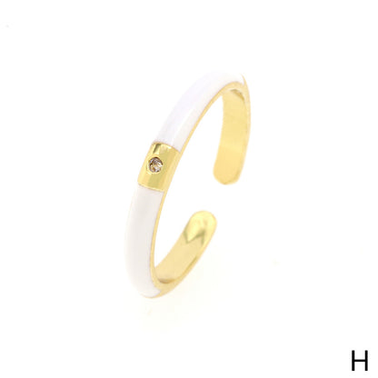 Simple Style Classic Style Color Block Copper Enamel Plating Inlay Zircon Gold Plated Open Rings