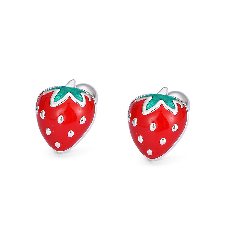 1 Pair Sweet Simple Style Strawberry Plating Sterling Silver Ear Studs