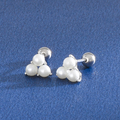 1 Pair Simple Style Geometric Plating Inlay Sterling Silver Artificial Pearls Ear Studs