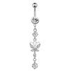 Simple Style Water Droplets Flower Butterfly Stainless Steel Inlay Zircon Women's Belly Ring