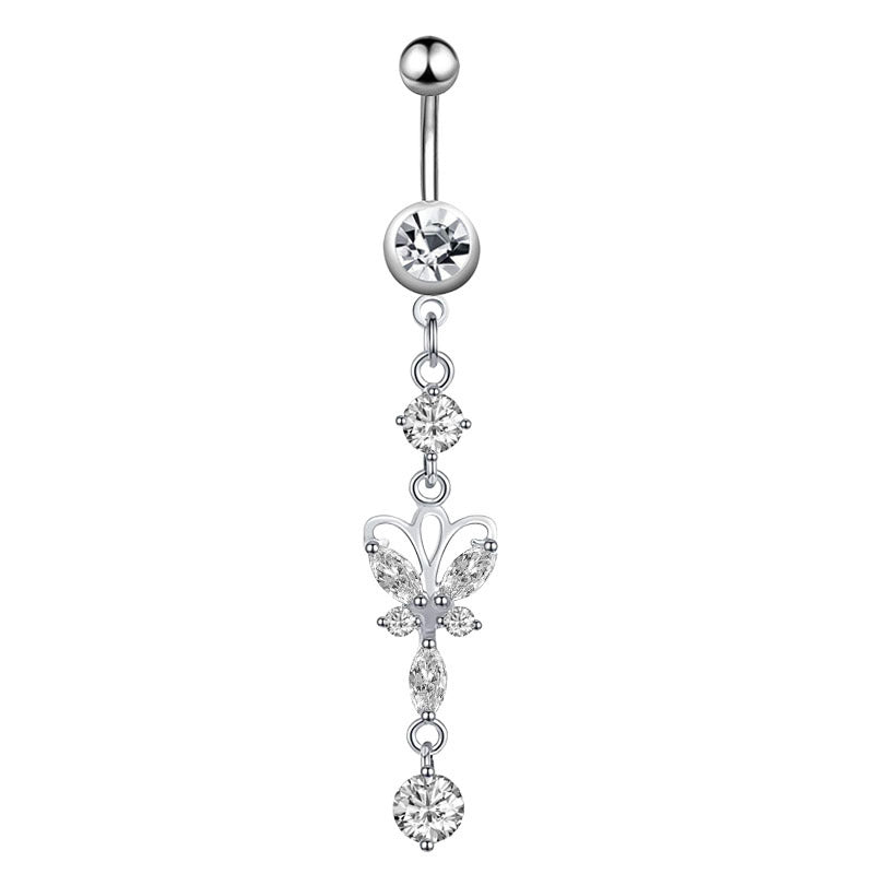 Simple Style Water Droplets Flower Butterfly Stainless Steel Inlay Zircon Women's Belly Ring