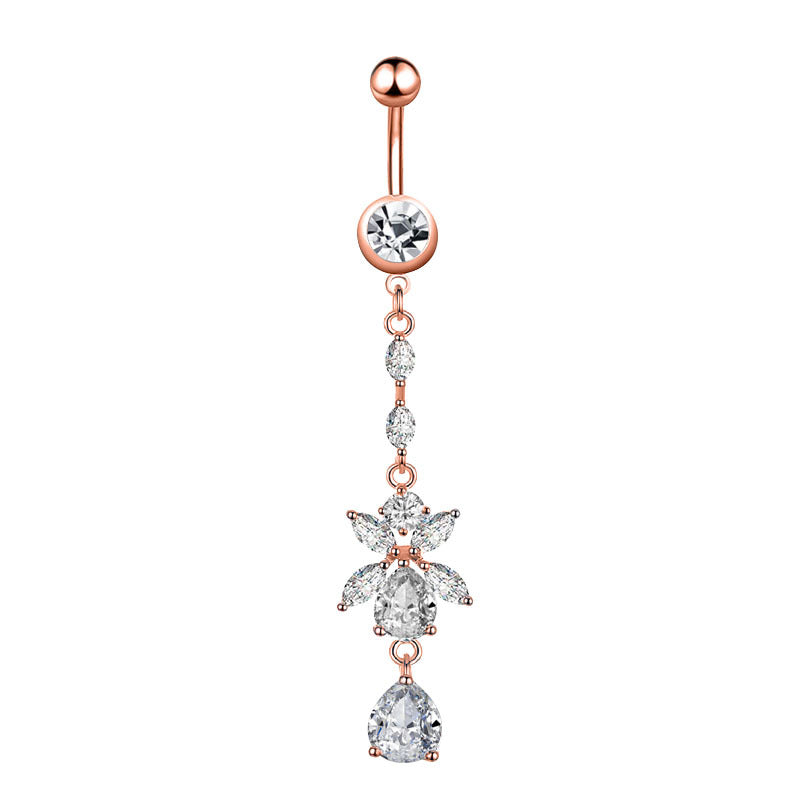 Simple Style Water Droplets Flower Butterfly Stainless Steel Inlay Zircon Women's Belly Ring