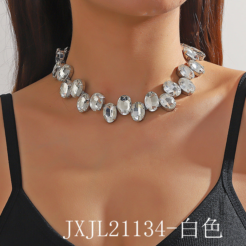 Wholesale Elegant Shiny Colorful Oval Crystal Copper Choker