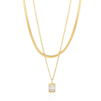 Simple Style Square Stainless Steel Plating Inlay Zircon 14k Gold Plated Layered Necklaces