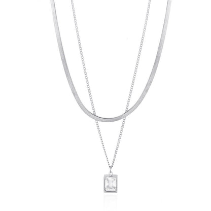 Simple Style Square Stainless Steel Plating Inlay Zircon 14k Gold Plated Layered Necklaces